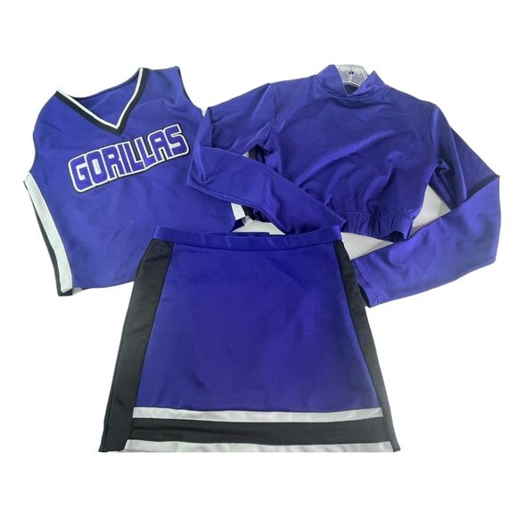 Cheerleader Uniform Outfit Costume Adult L Gorillas 40" Top 30 Skirt Purple Blk - Picture 1 of 9